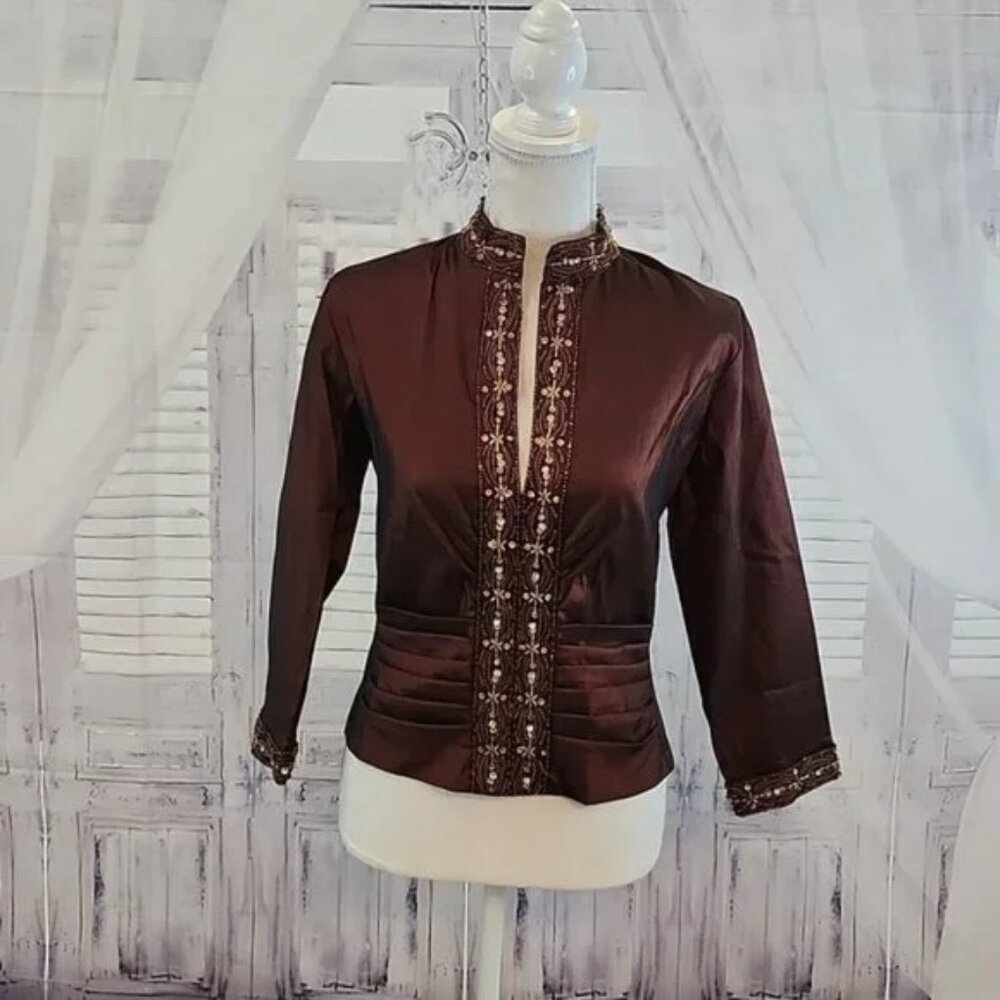 KM Collections Taffeta Beaded Blouse